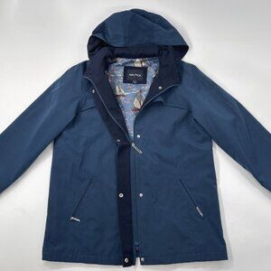 Nautica Womens Rain Jacket Large Hooded Coat Sailboats Lined Full Zip Pockets